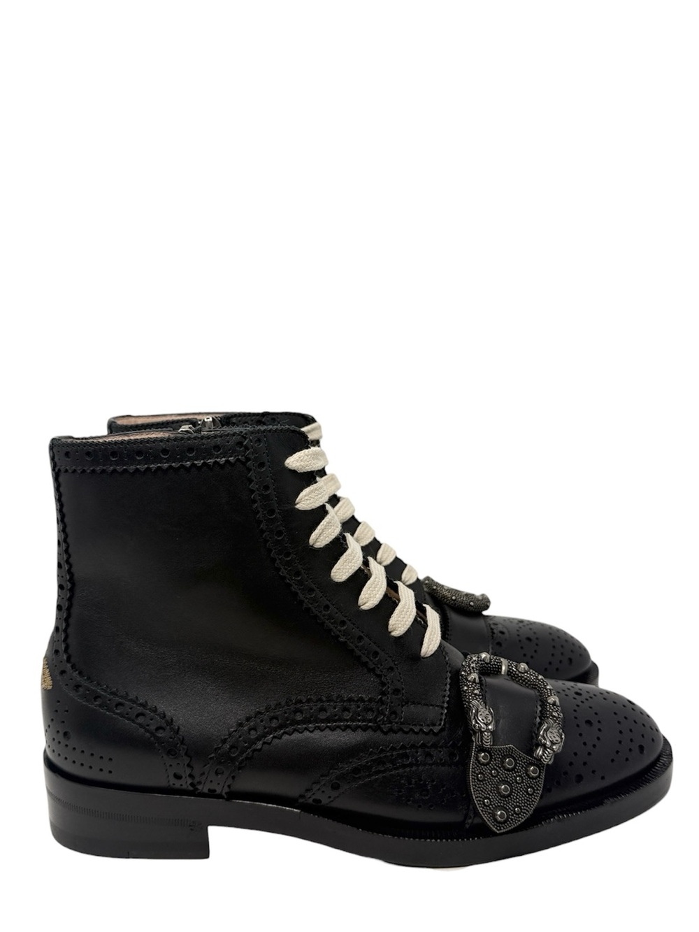 Gucci Queercore Black Bee Lace Up Buckle Strap Brogue Boots Size 37